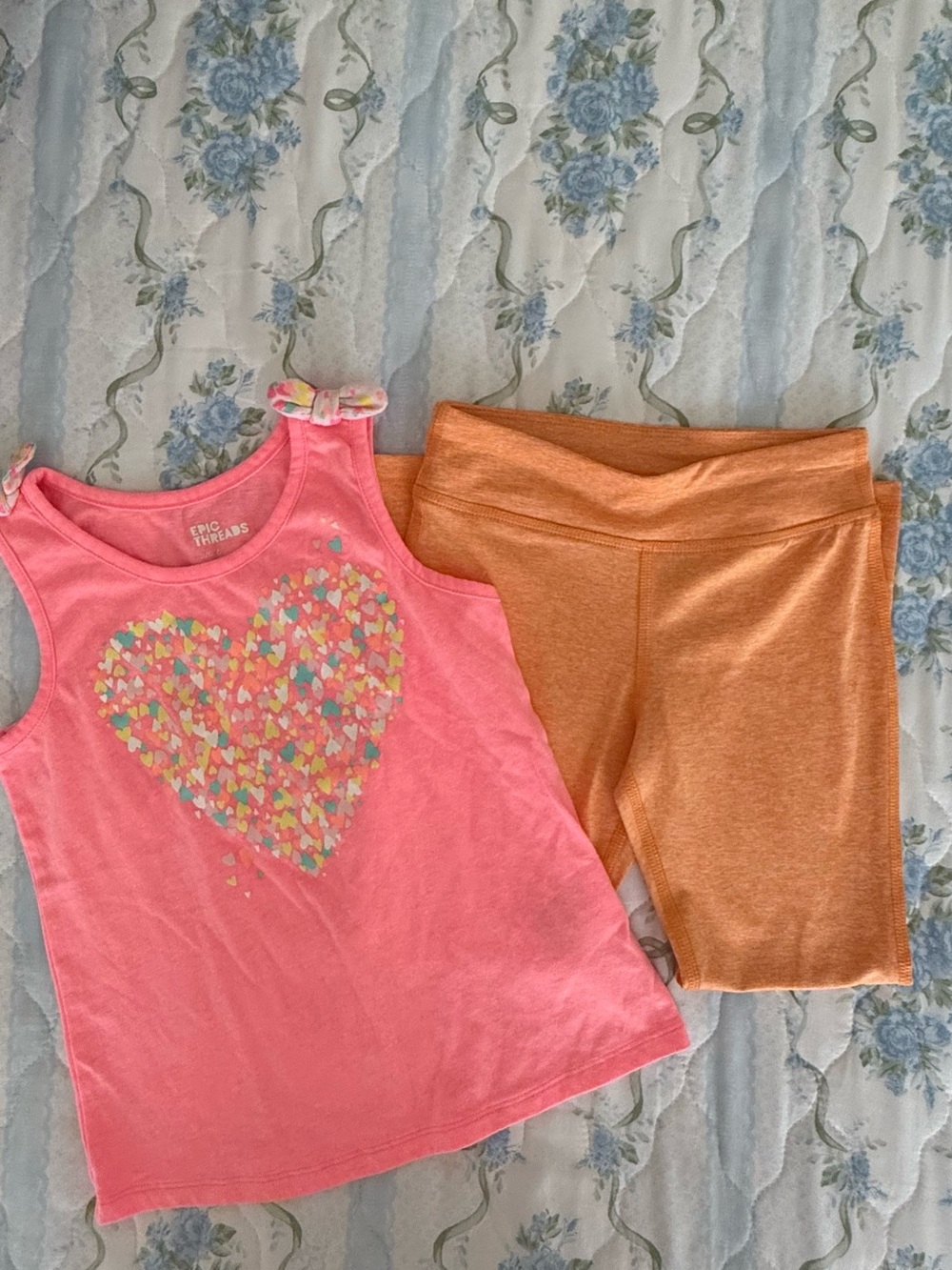 Epic Threads Pink Heart Tank Top & Orange Bike Shorts Set
